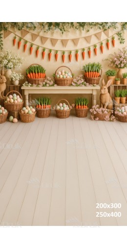 Tło fotograficzne wielkanocne z koszyczkami, jajkami i marchewkami | E568